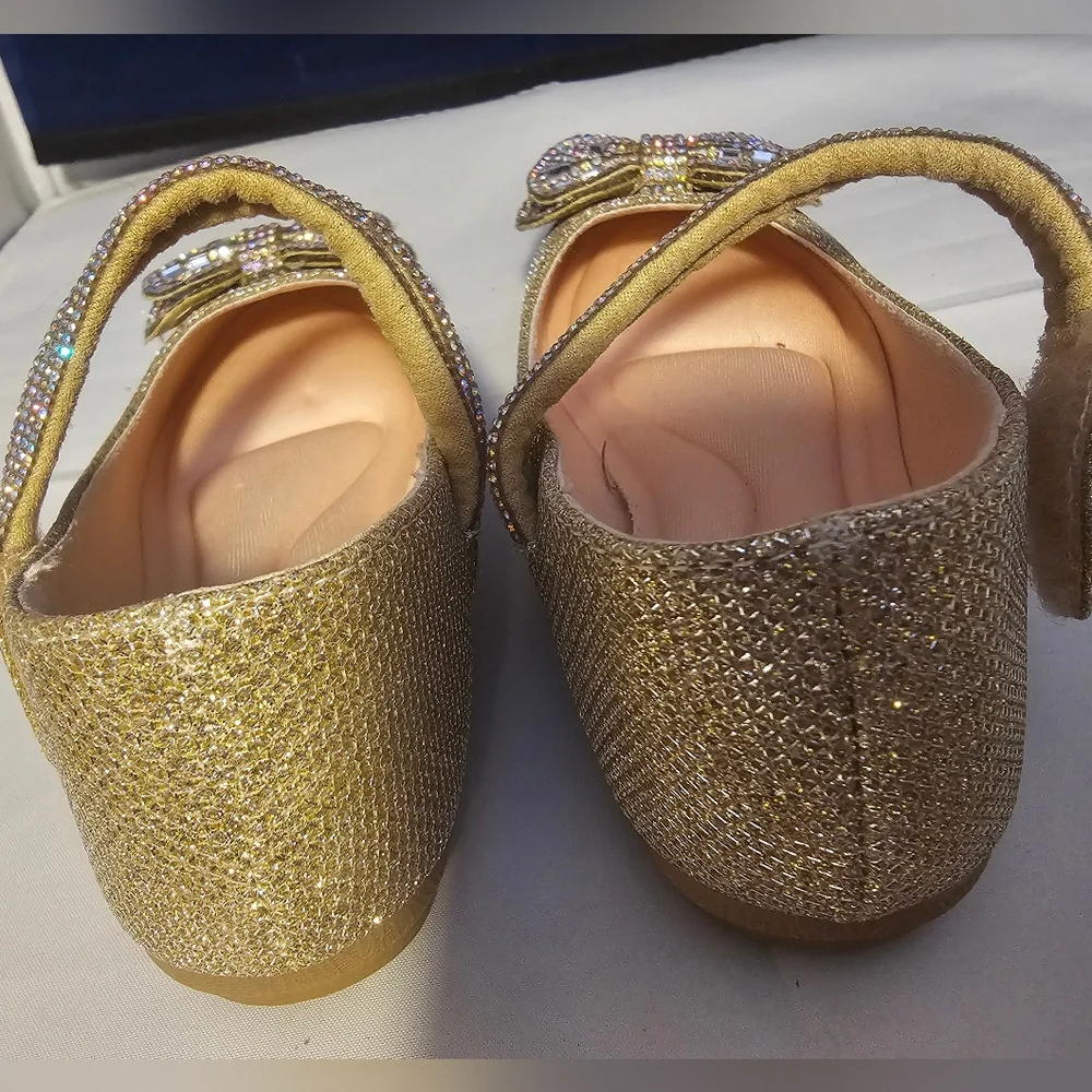 Link NEW Gold with Crystals Glitter Kids Shoes with Bow SZ 11 Toddler